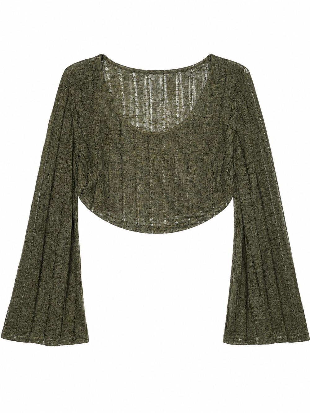 CIDER Olive Green Cropped Bell Sleeve Knit Top | XL